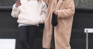 Teddi Mellencamp, 43,  bundled up in the cold as she and another mom watched their sons play football Saturday in Los Angeles