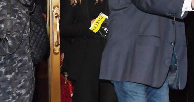 Jennifer Aniston appeared tense as a bodyguard guided her safely out of the Winter Garden Theatre in Midtown Manhattan on Wednesday after catching Broadway play Good Night And Good Luck