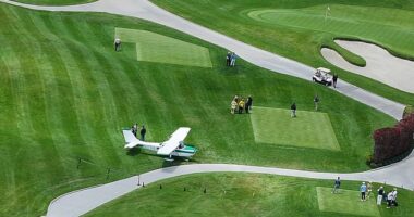 A plane crash landed at the iconic Riviera Country Club in Los Angeles on Friday