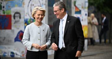 A late breakthrough in negotiations has paved the way for Keir Starmer to unveil a EU 'reset' agreement at a meeting with Ursula von der Leyen in London (pictured together last week)