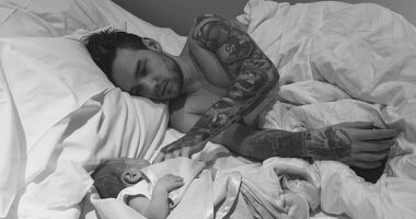 Liam Payne's son Bear could stand to inherit as much as £48million, experts say (pictured: Liam with son Bear in a picture released by Cheryl after his death)