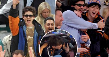 Timothée Chalamet goes wild alongside fellow Knicks fans outside of Madison Square Garden after semifinals win