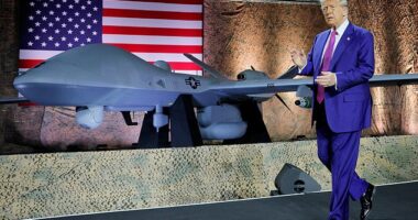 President Trump spoke to U.S. troops at Al Udeid Air Base in Doha, the largest U.S. military base in the Middle East