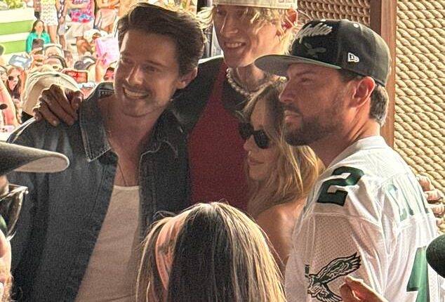 Sydney Sweeney, 27, looked every bit the single blonde bombshell on Saturday as she put on a flirty display with Machine Gun Kelly and Patrick Schwarzenegger at the Palm Tree Beach Club and MGM Grand