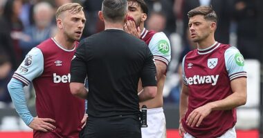 West Ham fear Lucas Paqueta 'may not be in a fit state of mind to play again this season' as star - who had to be substituted in tears after a yellow card - feels strain of his betting case