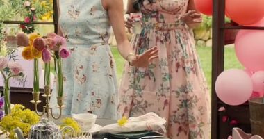 The Office star Mindy Kaling has shouted out Brooklyn Beckham 's hot sauce as it appears he and wife Nicola Peltz have support from within the Sussex squad amid the ongoing Beckham family feud. She is pictured here in a still from pal Meghan Markle's Netflix series 'With Love, Meghan