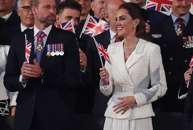 The Prince and Princess of Wales looked to be in high spirits as they joined King Charles and Queen Camilla - as well as the Duke and Duchess of Edinburgh - at a concert commemorating VE Day on Thursday