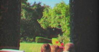 The Duchess of Sussex arranged for a Happy Father's Day banner to be put up in their garden in Montecito, California, where Harry could be seen clutching his two children tightly on his lap