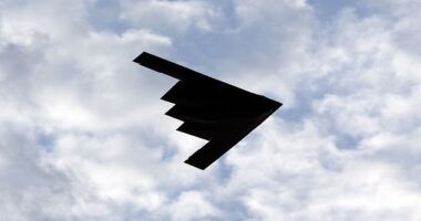 A B-2 Stealth Bomber flies over the Washington Monument at the National Mall, during the Independence Day celebrations in Washington DC, on July 4, 2020