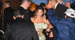 Lauren Sanchez and Jeff Bezos' A-list guests like Kim Kardashian and Kylie Jenner were forced to take cover on Thursday as the couple's pre-wedding party was hit by a huge freak thunderstorm