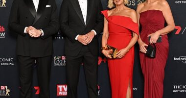 A 60 Minutes star's future is in question after only 18 months in the role. Pictured: Series veterans Tom Steinfort, Adam Hegarty, Liz Hayes and Tara Brown at the 2024 Logies