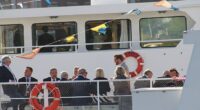 Pictured: Wes Streeting (second from left) sailing to the group's Saturday banquet sitting next to José Manuel Barroso, former president of the EU commission and chair International Advisors, Goldman Sachs International