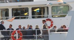 Pictured: Wes Streeting (second from left) sailing to the group's Saturday banquet sitting next to José Manuel Barroso, former president of the EU commission and chair International Advisors, Goldman Sachs International