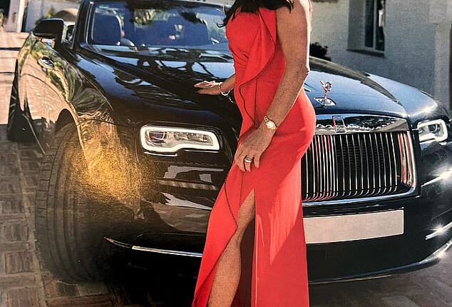 Nicola Morrissey, the moll of Lyons-associated Kinahan Cartel mobster 'Johnny Cash' Morrissey, posing beside a £350,000 Rolls-Royce Dawn