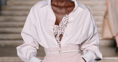 A model walks the runway during the Max Mara Cruise fashion show on June 17