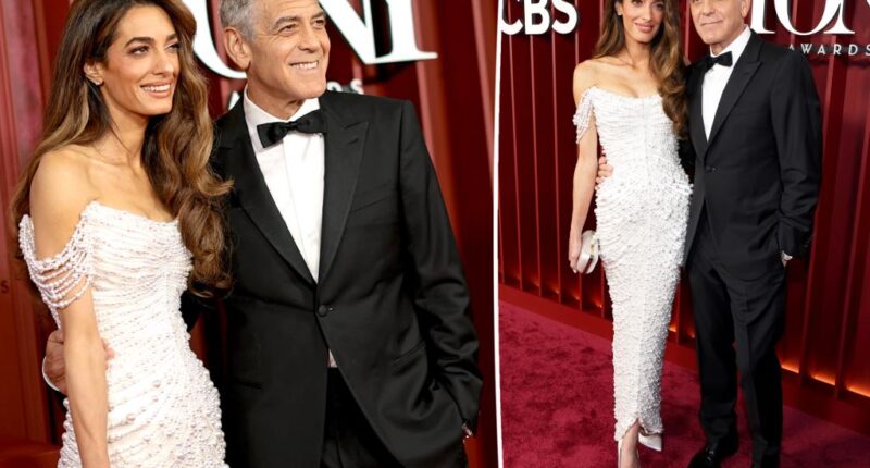 Amal Clooney piles on pearls with George on Tony Awards 2025 red carpet