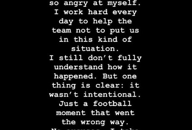 Nicolas Jackson posted this apology on Instagram after his mindless red card