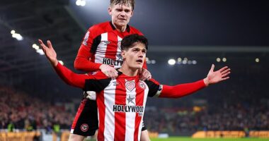 Arsenal have made a bid for Premier League rival Brentford's Christian Norgaard (centre)