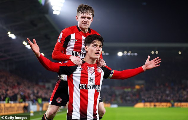 Arsenal have made a bid for Premier League rival Brentford's Christian Norgaard (centre)
