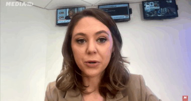 Natasha Bertrand speaking during an interview.