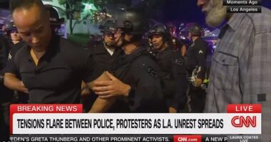 A CNN reporter was detained and forced out of an area of the Los Angeles riots and warned by police if he trespassed again he would be arrested