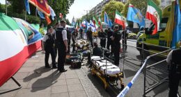 Officers and paramedics swooped on Princes Gate, Knightsbridge, scrambling to detain suspects and treat the injured activists