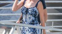 Ivanka Trump, 43, looked effortlessly chic as she left Venice this morning. The mom-of-three donned a blue-and-white patterned midi dress from Cara Cara that boasted simple straps and bow detailing at the bust
