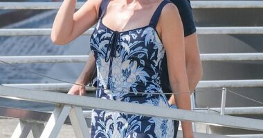 Ivanka Trump, 43, looked effortlessly chic as she left Venice this morning. The mom-of-three donned a blue-and-white patterned midi dress from Cara Cara that boasted simple straps and bow detailing at the bust