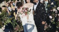 Blushing bride Daisy Lowe cradled her daughter Ivy as she walked down the aisle with new husband Jordan Saul in striking new wedding snaps