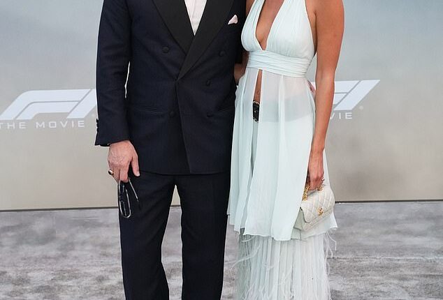 Brad Pitt and his girlfriend Ines de Ramon shared a cringey moment on the red carpet of his new racing drama F1 on Monday; pictured in NYC