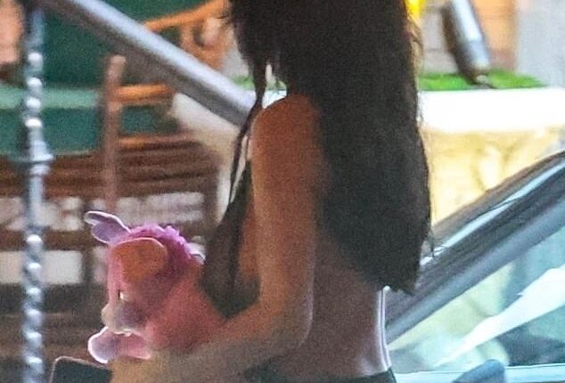 Bianca Censori, 30, toted a stuffed animal at the Château Marmont hotel in LA on Monday