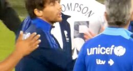 Louis Tomlinson has been caught on camera brutally snubbing love rival Sam Thompson after the full-time whistle blew at Soccer Aid