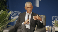 Barack Obama talking during a forum.