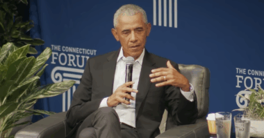 Barack Obama talking during a forum.