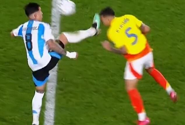 Enzo Fernandez was sent off following a high challenge on Colombia's Kevin Castano