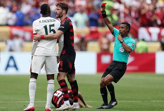 Nicolas Jackson is sent off just two minutes after coming off the bench against Flamengo