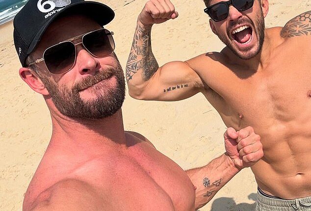 Chris Hemsworth (pictured) is making the most of the European summer, sharing a series of candid snaps from a beachside escape in Hossegor, France alongside Luke Zocchi (left)