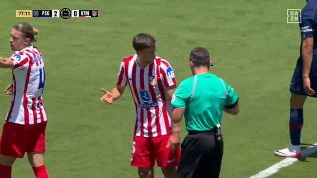 Clement Lenglet was sent off in bizarre circumstances in Atletico Madrid's clash with PSG