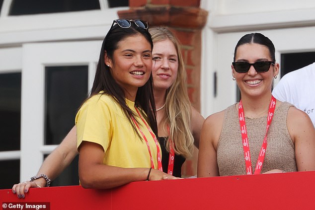 Emma Raducanu in the crowds watching her new US open mixed doubles partner Carlos Alcaraz (not pictured) take on Roberto Bautista during the semi-finals of the Queen's Club Championship on June 21
