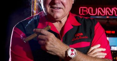 A shocking new A&E documentary exposes what it claims is the seedy underbelly of legal brothel the Moonlite BunnyRanch under its late owner Dennis Hof (pictured)