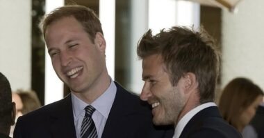 David Beckham (pictured, right) shared two clips on his Instagram Stories, wishing Prince William (pictured, left) a happy birthday