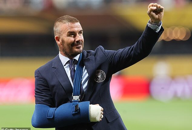 David Beckham was pictured wearing a plaster cast ahead of Inter Miami vs PSG on Sunday