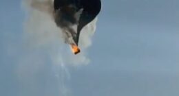 At least eight people have died after a hot-air balloon burst into flames and plunged to the ground in Brazil (pictured)