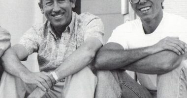Jeffrey Katzenburg (right), pictured with Roy Edward Disney (left)  joined Disney when its animation unit was on the brink of collapse