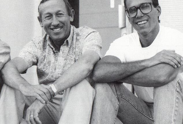 Jeffrey Katzenburg (right), pictured with Roy Edward Disney (left)  joined Disney when its animation unit was on the brink of collapse