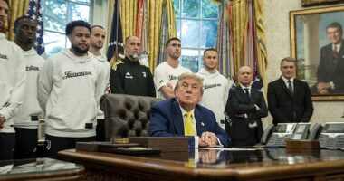 Donald Trump stunned the soccer players in the Oval Office with a dig at trans athletes