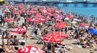 ENGLAND: Brighton beach on Monday as tourists made the most of sweltering temperatures