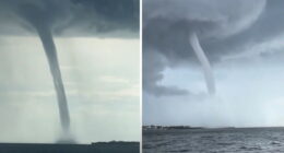 Extraordinary close-up video of double water spouts look like something from Hollywood disaster movie.mp4