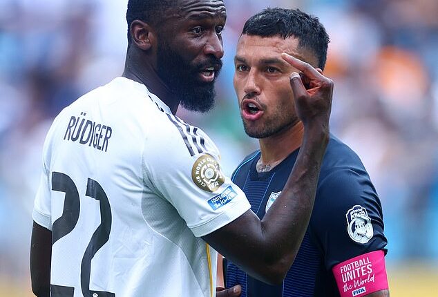 Antonio Rudiger (left) has accused Pachuca's Gustavo Cabral (right) of racially abusing him