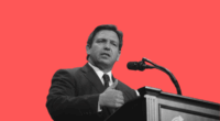 DeSantis on red background